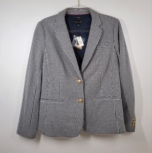 Talbots Navy Blue And White Print Cotton Blend Jacket Blazer Women Size 12 New